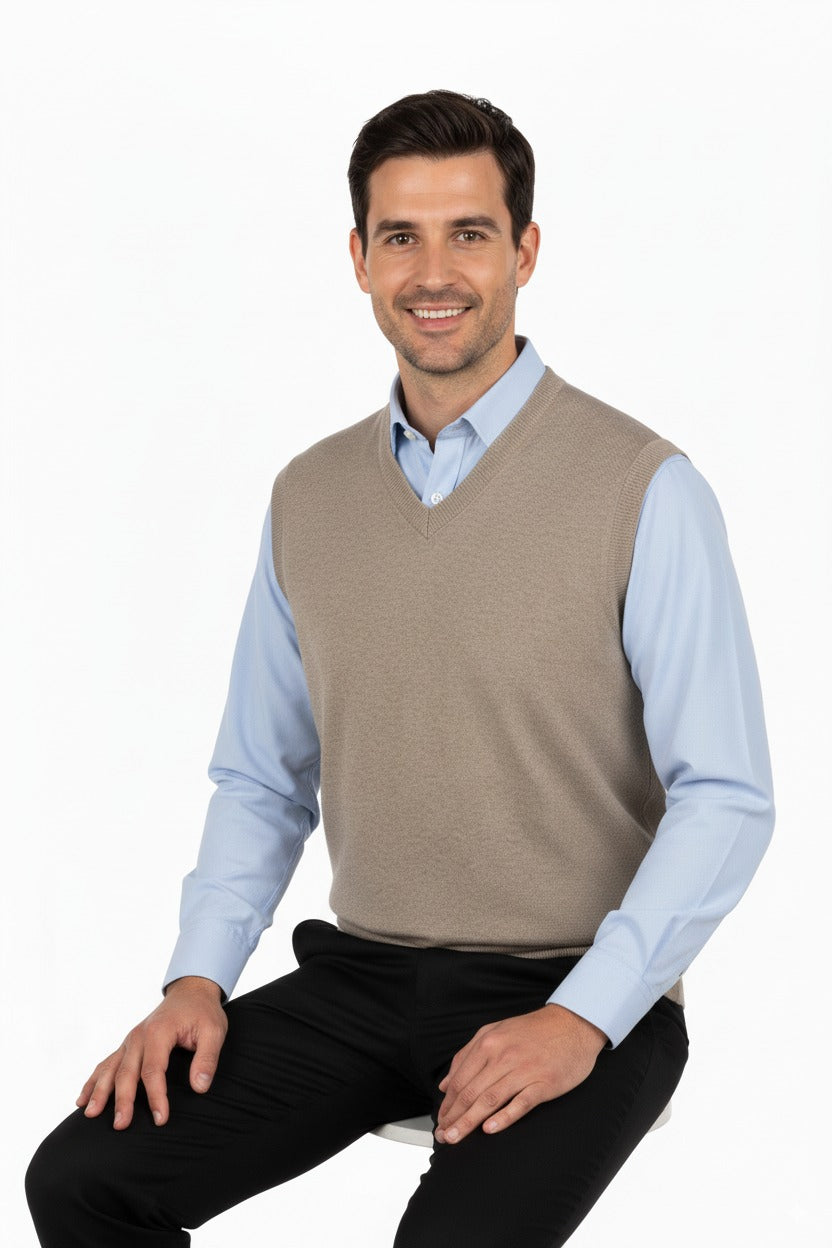 Erkek V Yakalı Düz Renk Klasik Model Rahat Kesim Tam Kalıp Ince Yünlü Dokuma Süveter