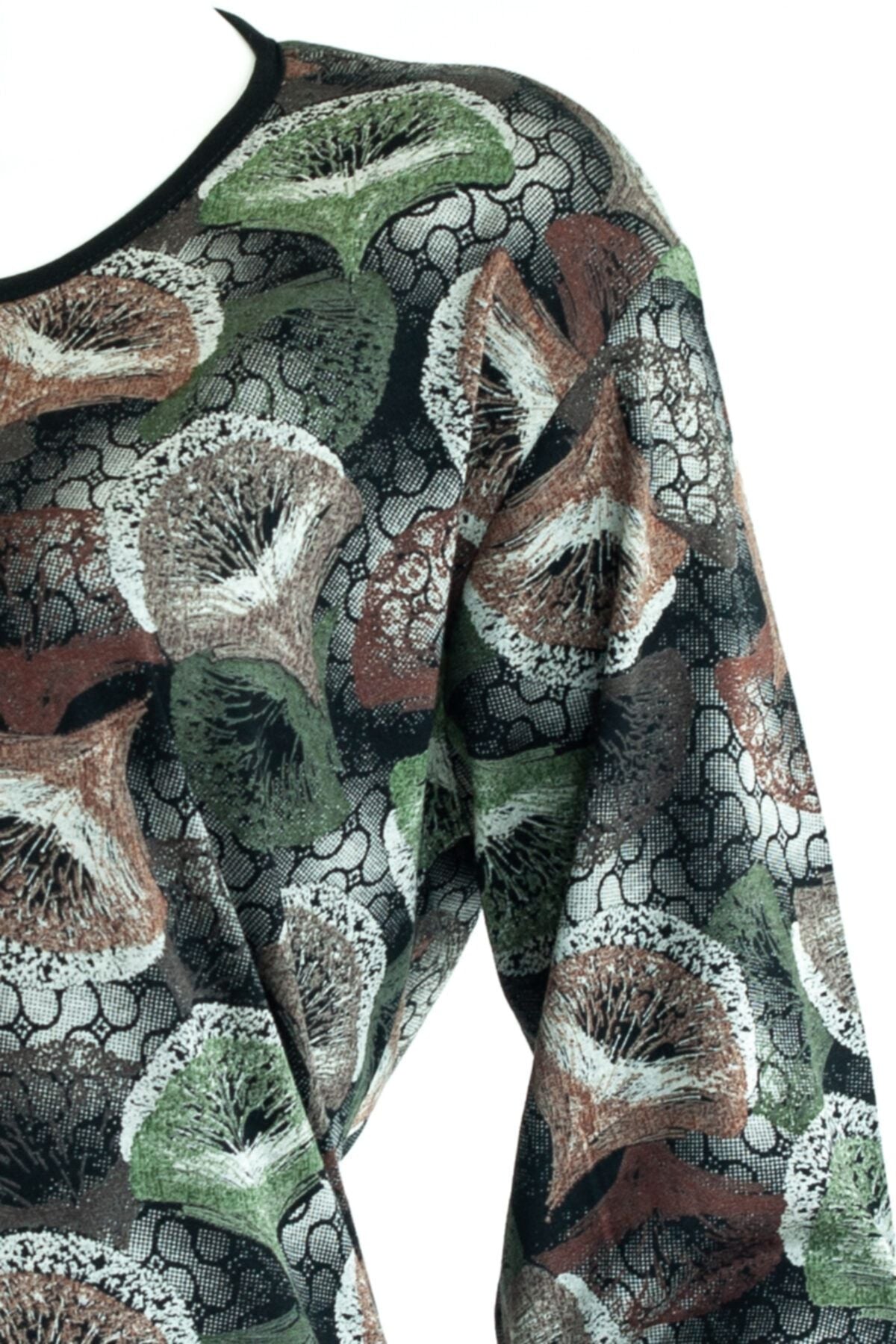 Kadın Siyah Yeşil Anne Butik Bluz Zambak Peteği Desenli Rahat Kesim Likralı Viskon Kumaş