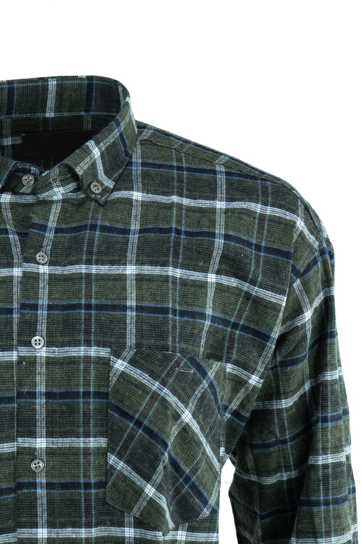 Erkek Kışlık Ekose Desenli Uzun Kollu Rahat Kesim Çift Cepli Yakası Düğmeli Pamuklu Gömlek