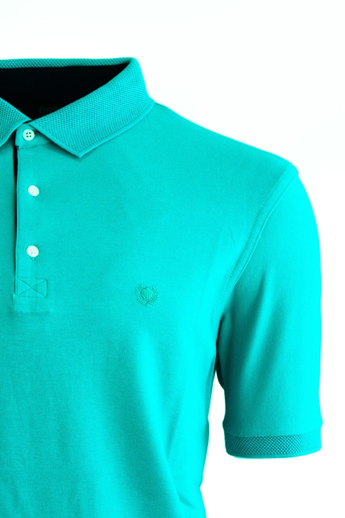 Erkek Turkuvaz Polo Yaka Kısa Kollu T-shirt Cepsiz Slim Fit Lacos Kumaş