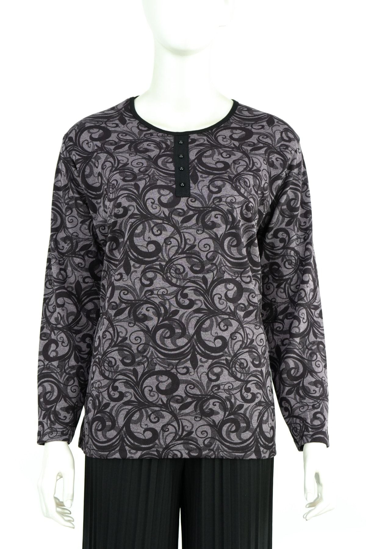 Kadın Kışlık Gül Sarmalı Desenli Uzun Kollu Likralı Viskon Elize Kumaş Anne Bluz