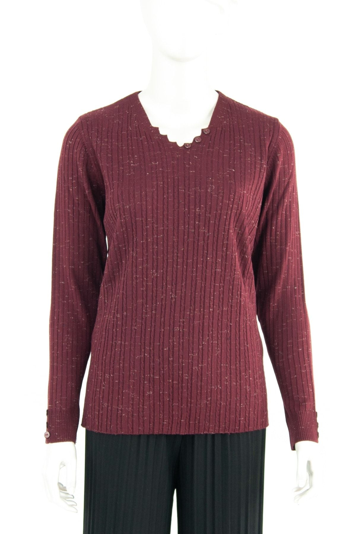 Kadın Kışlık Simetri V Yaka Desenli Uzun Kol Likralı Dokuma Triko Ince Anne Kazak