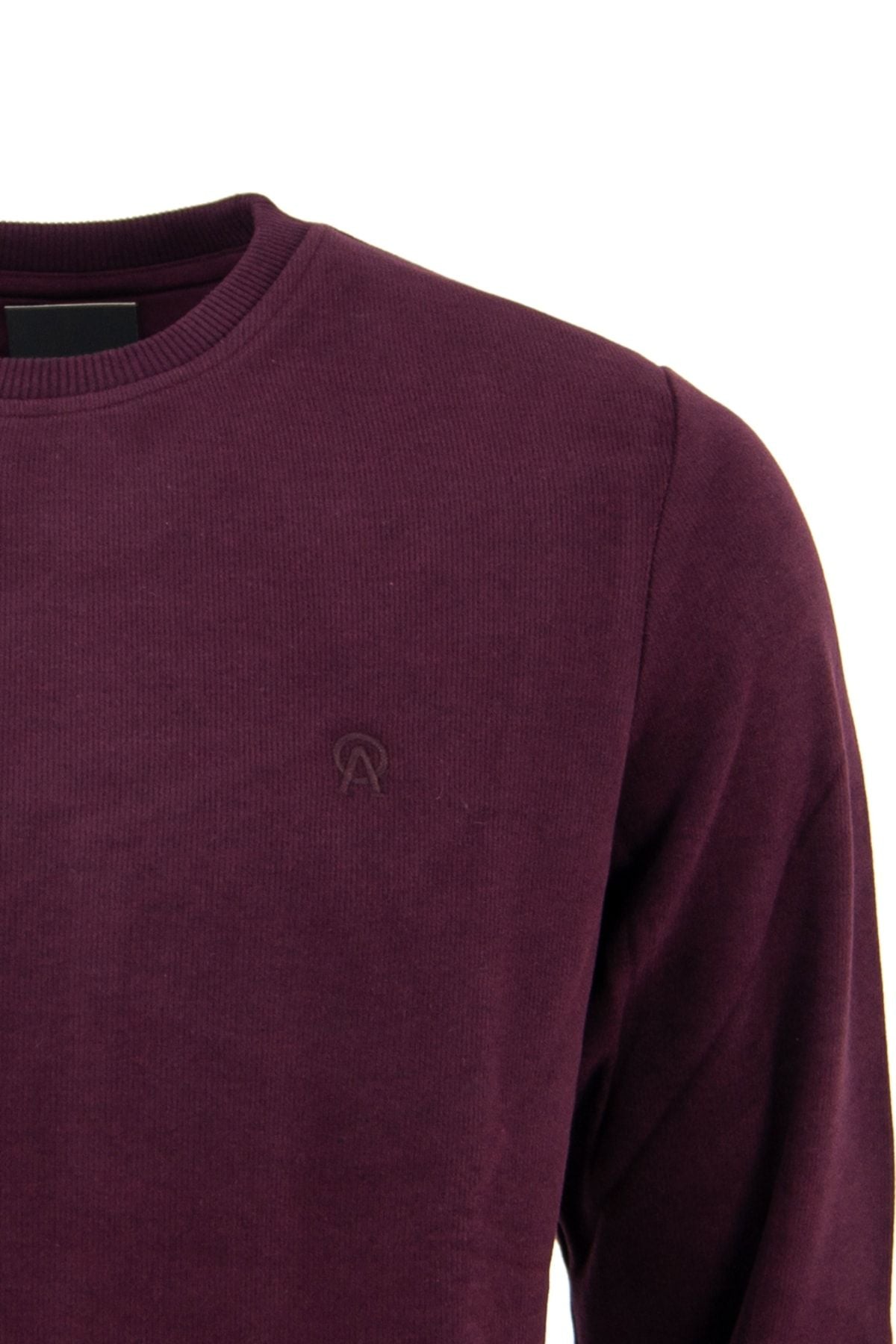 Erkek Kışlık Bisiklet Yaka Armalı Uzun Kollu Rahat Kesim Likralı Pamuklu Dokuma Sweatshirt