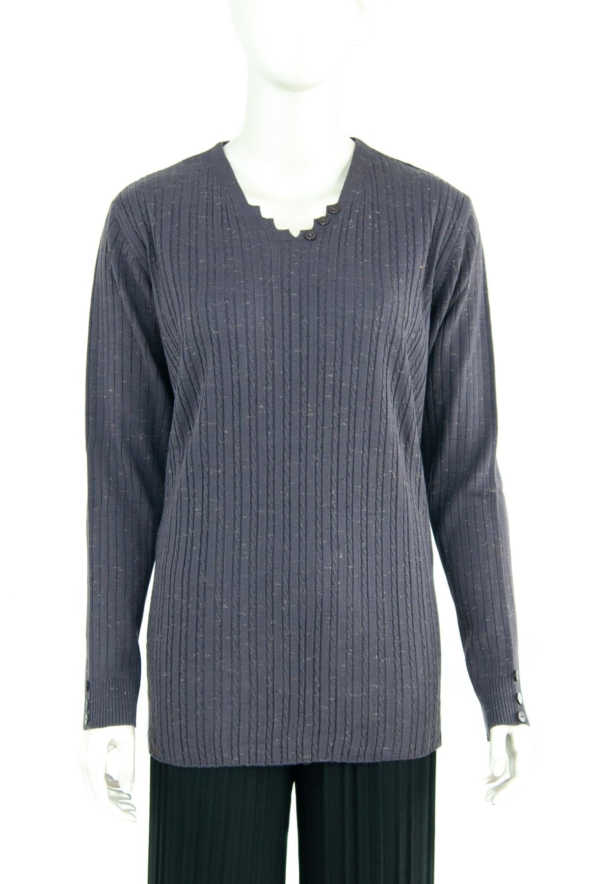 Kadın Kışlık Simetri V Yaka Desenli Uzun Kol Likralı Dokuma Triko Ince Anne Kazak