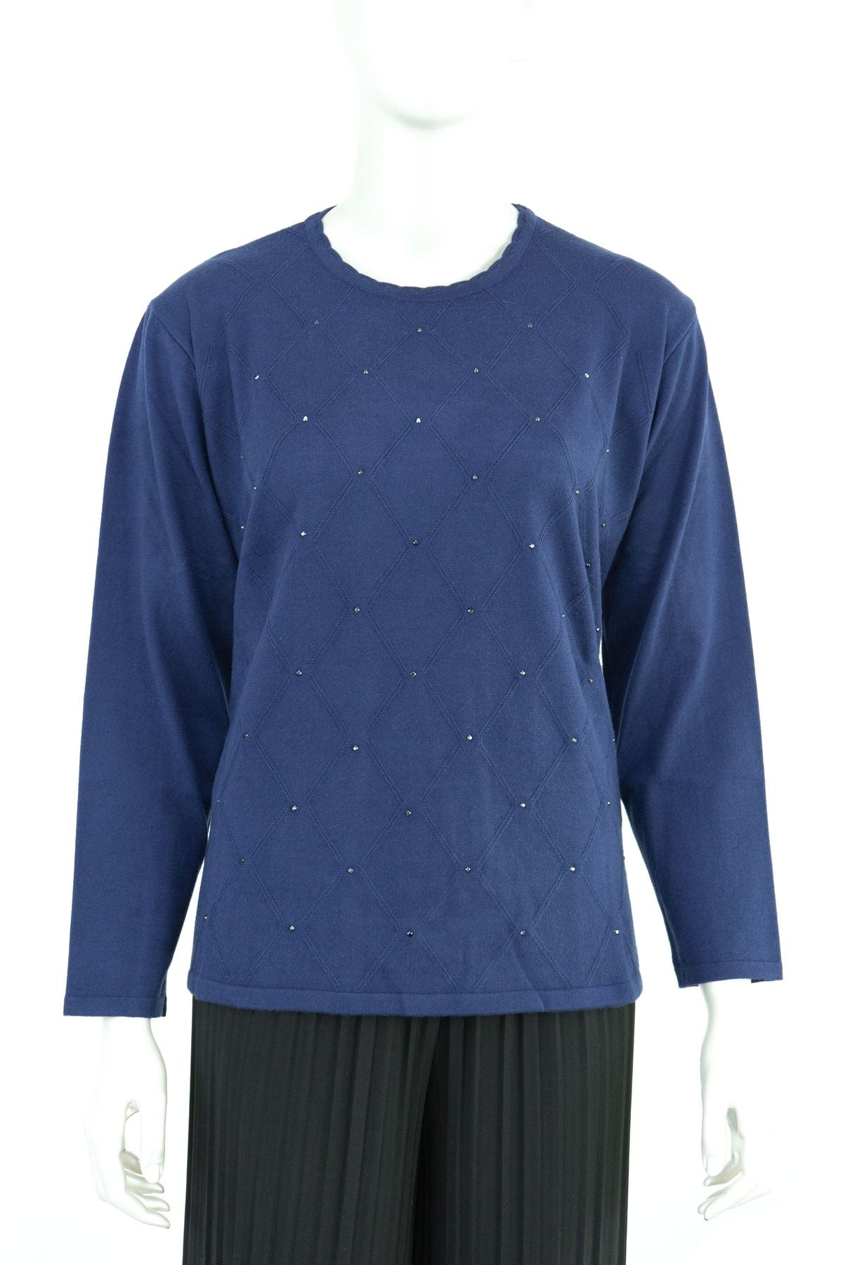 Kadın Kışlık Taşlı Kendinden Desenli Uzun Kollu Normal Kesim Likralı Dokuma Anne Kazak