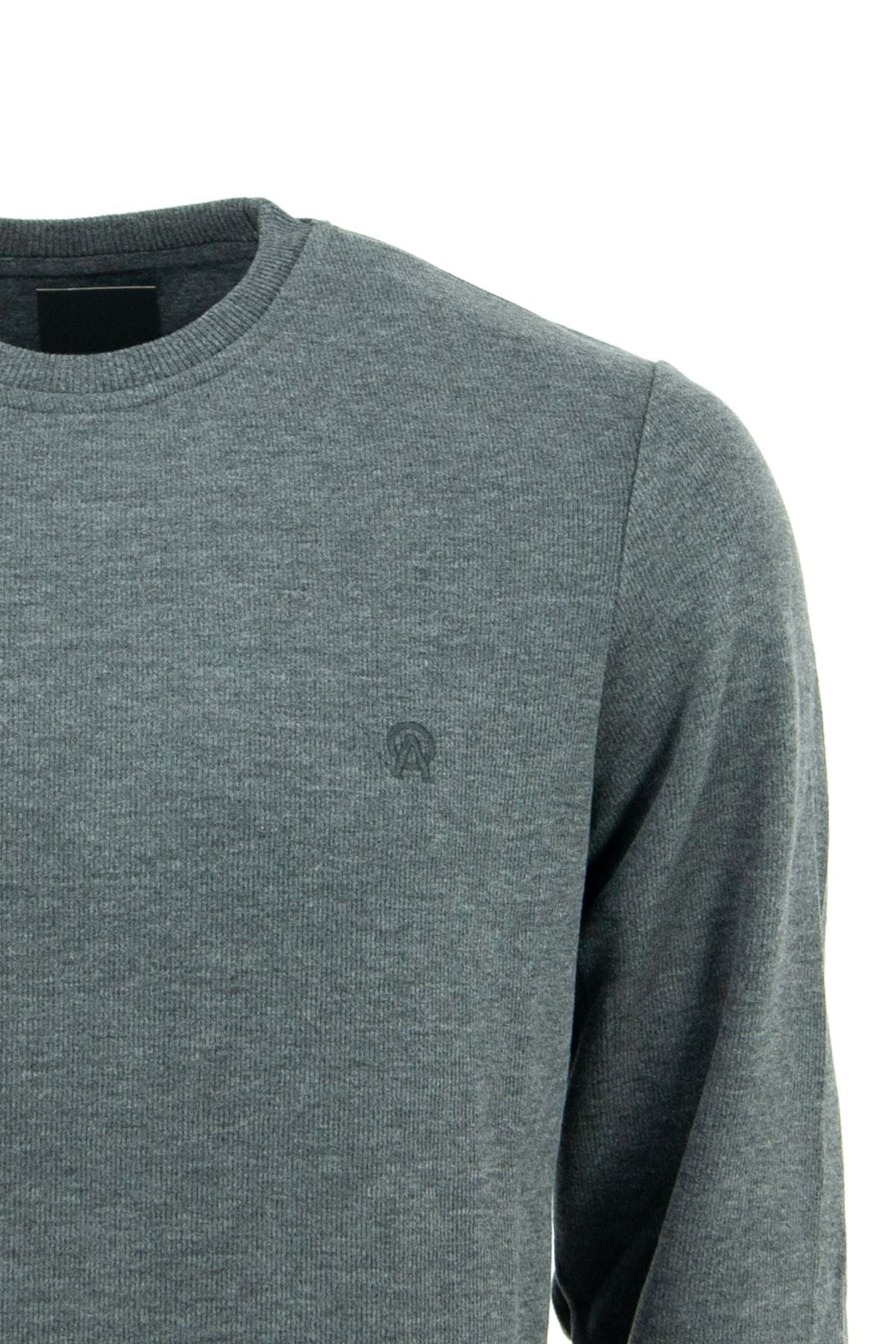 Erkek Kışlık Bisiklet Yaka Armalı Uzun Kollu Rahat Kesim Likralı Pamuklu Dokuma Sweatshirt