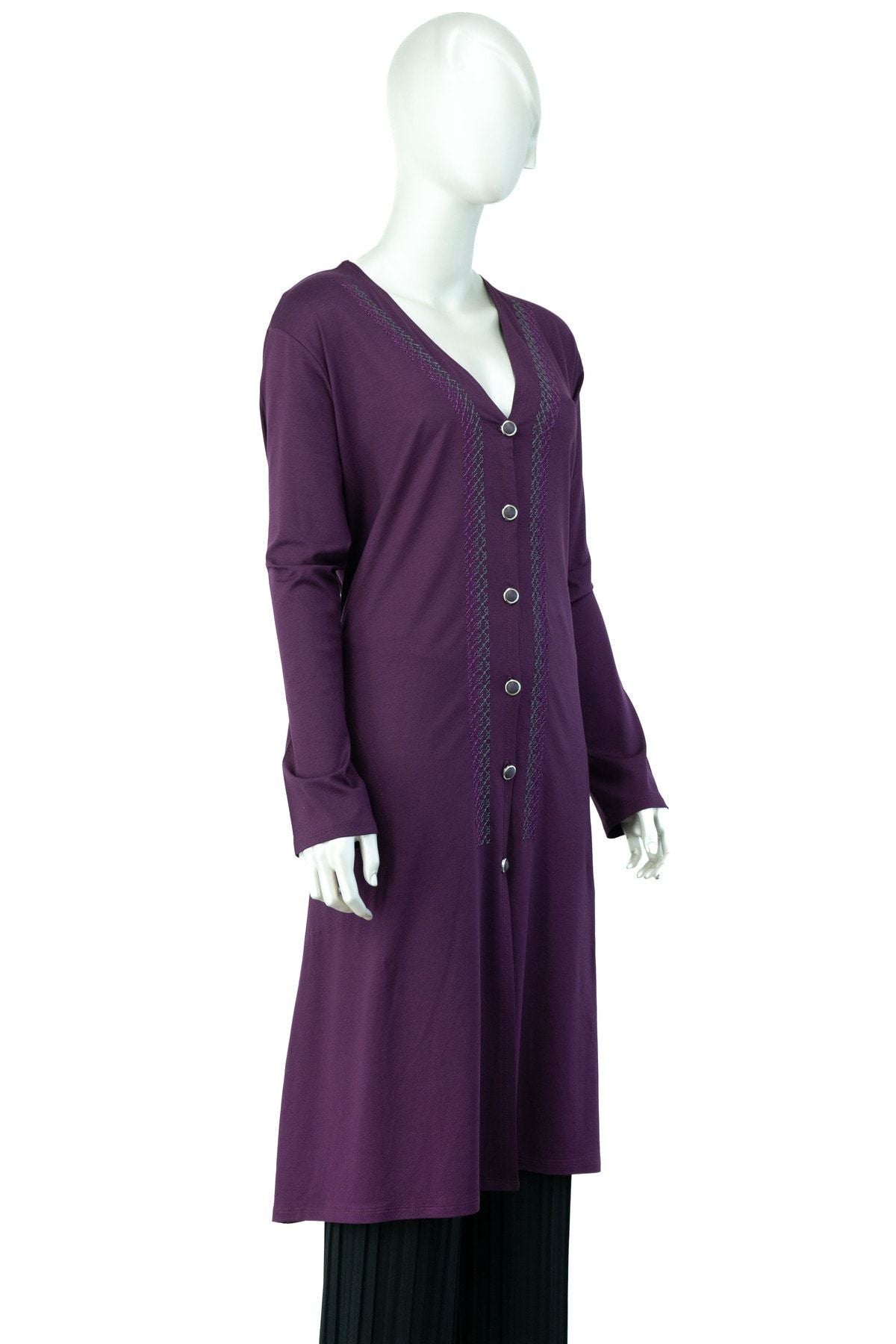 Kadın Önü Düğmeli Cepli Bahar Örgüsü Model TamKalıp Turlu Viskon Penye Kumaş Anne Uzun Hırka