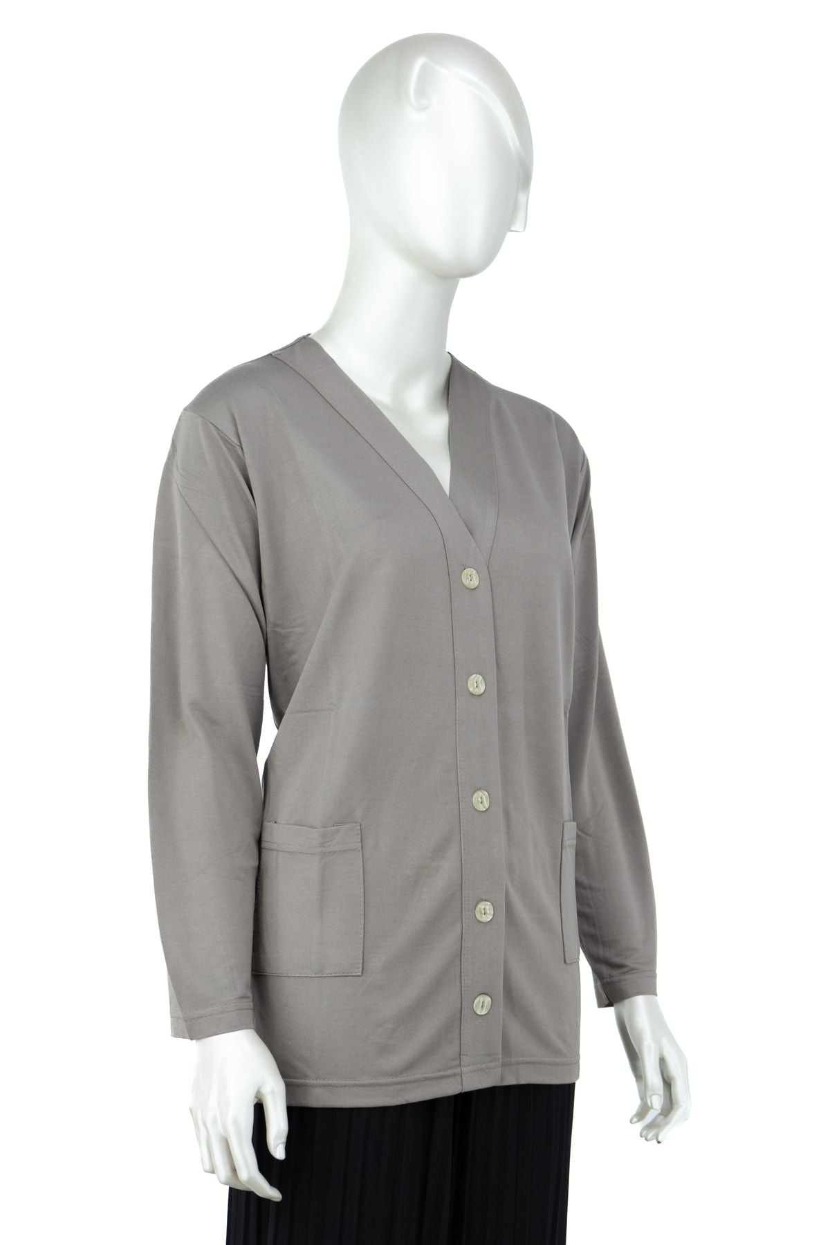 Kadın Düz Renk Rahat Cepli Tam Kalıp Büyük Beden Likrasız Glorya Penye Kumaş Anne Hırka