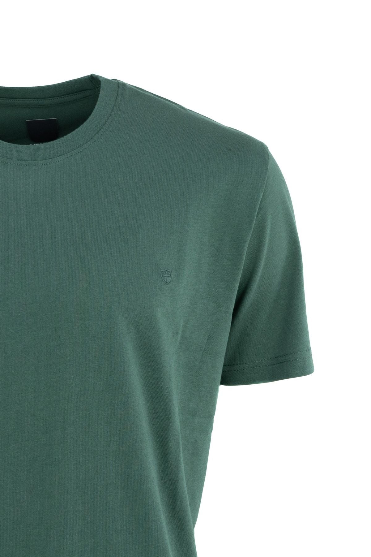 Erkek Sıfır Yaka Armalı Kısa Kollu Düz Renk Normal Kesim Premium %100 Pamuk Kumaş Tişört