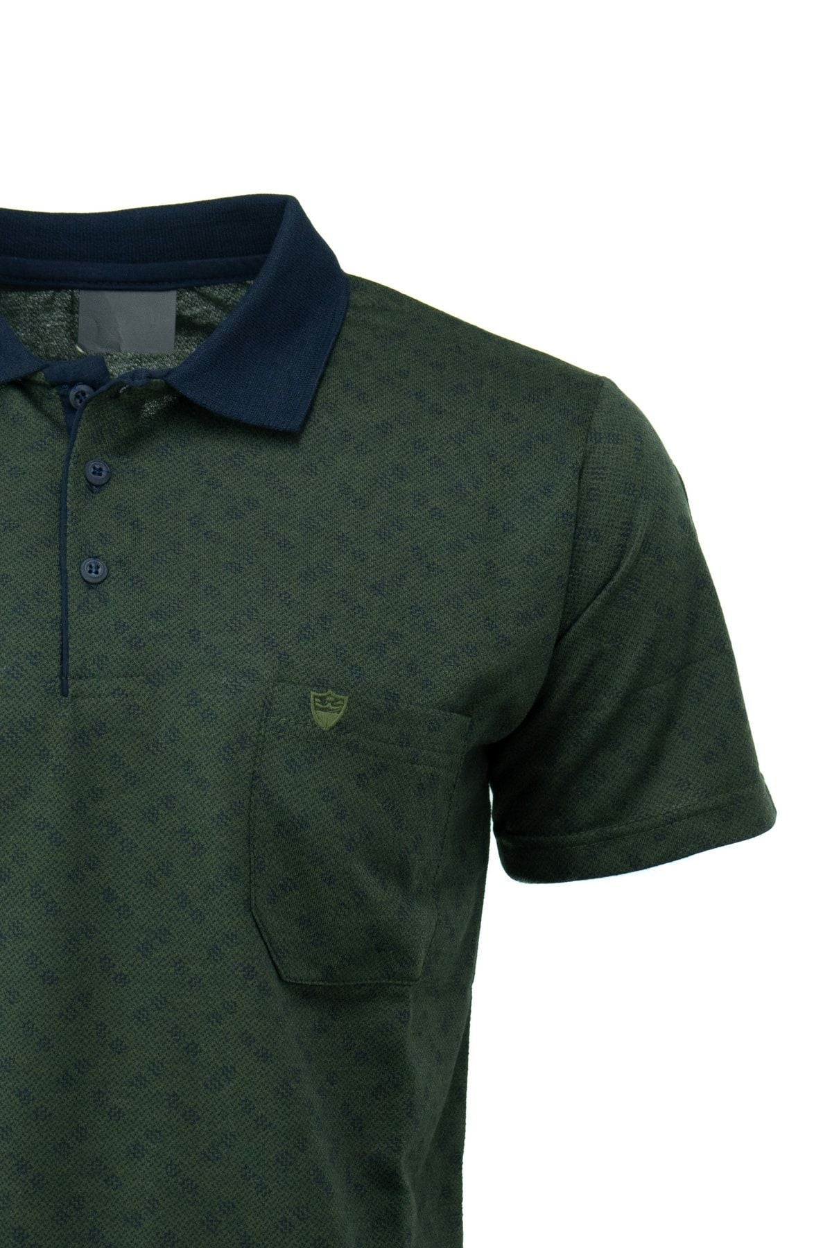 Erkek Polo Yaka Şık Desenli Cepli Kısa Kol Tam Kalıp Premium Pamuklu Jakarlı Kumaş T-Shirt