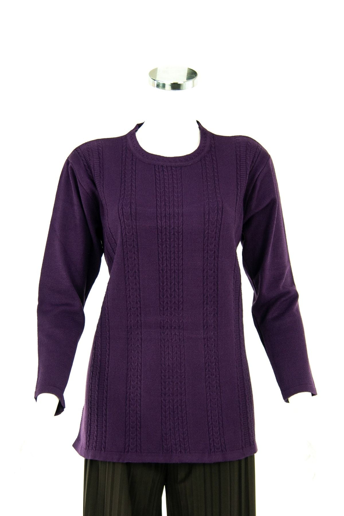 Kadın Mor Kışlık Normal Kesim Likralı Pamuklu Kardelen Dokuma Kazak