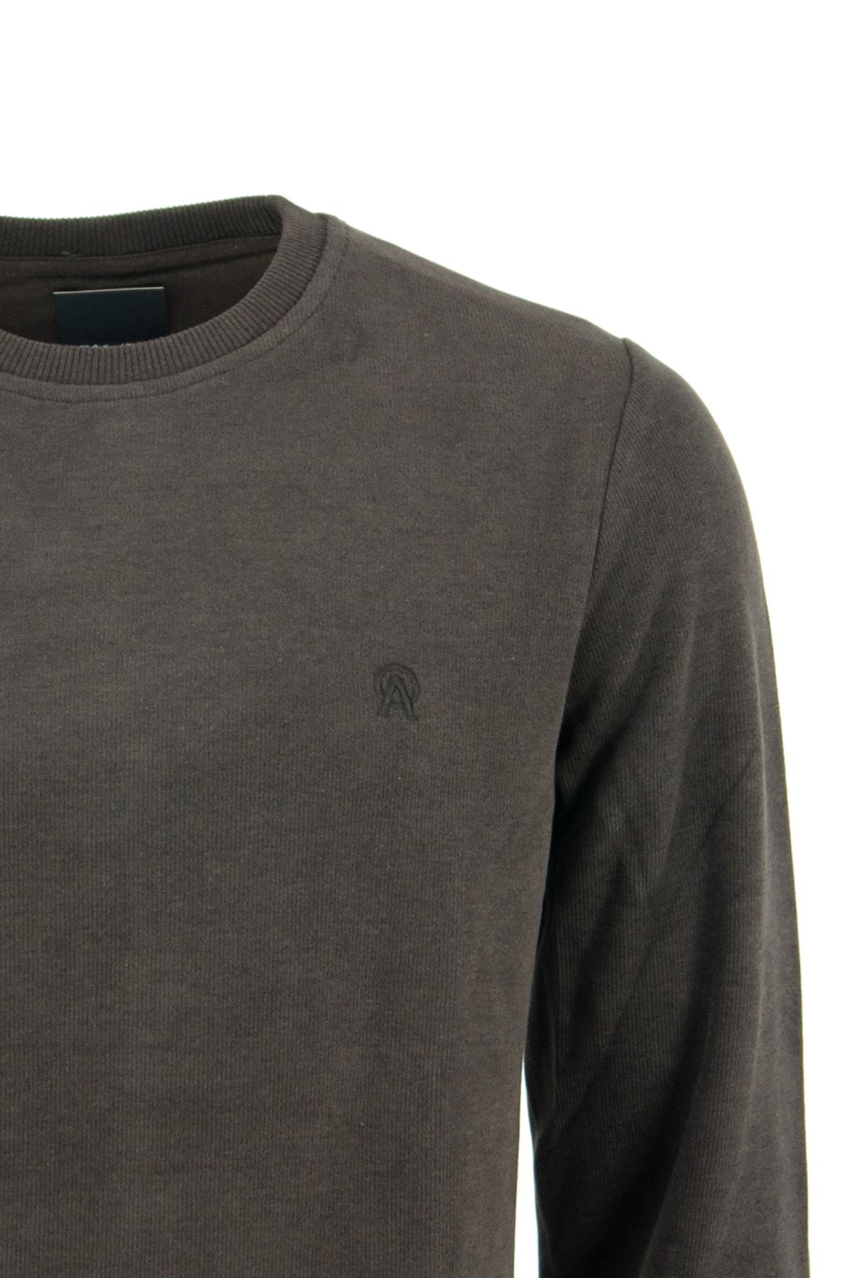 Erkek Kışlık Bisiklet Yaka Armalı Uzun Kollu Rahat Kesim Likralı Pamuklu Dokuma Sweatshirt