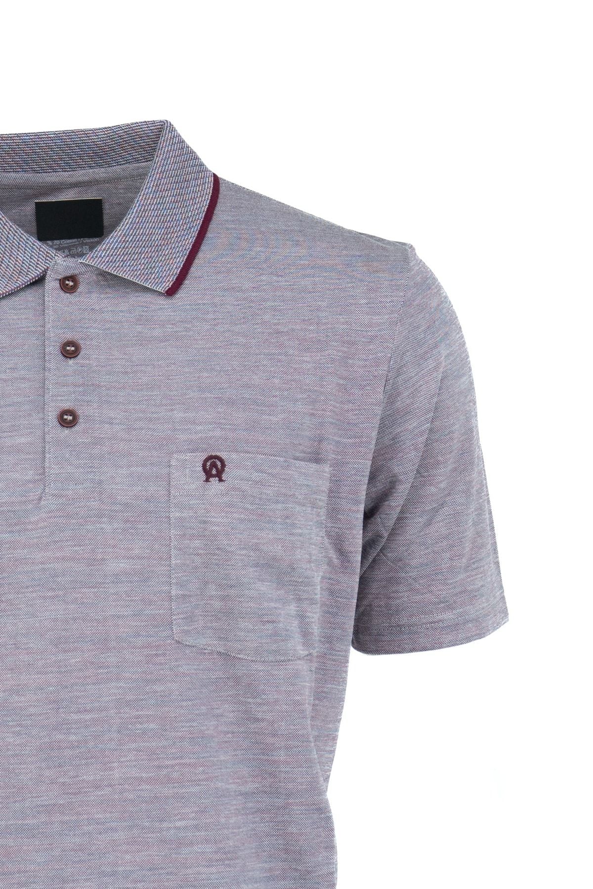 Erkek Polo Yaka Cepli Kısa Kol Puntolu Kırçıllı Desenli Tam Kalıp Pamuklu Kumaş T-shirt