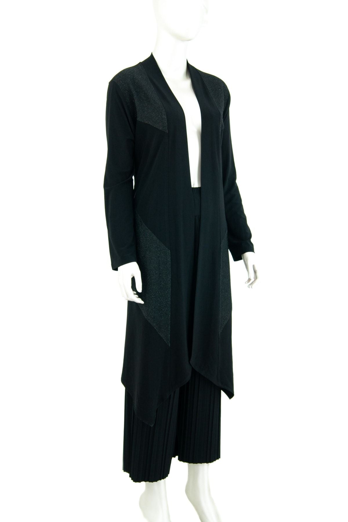 Kadın Önü Açık Kapamasız Şık Zarif Simli Modelli Rahat Kesim Sandy Kumaş Anne Uzun Hırka