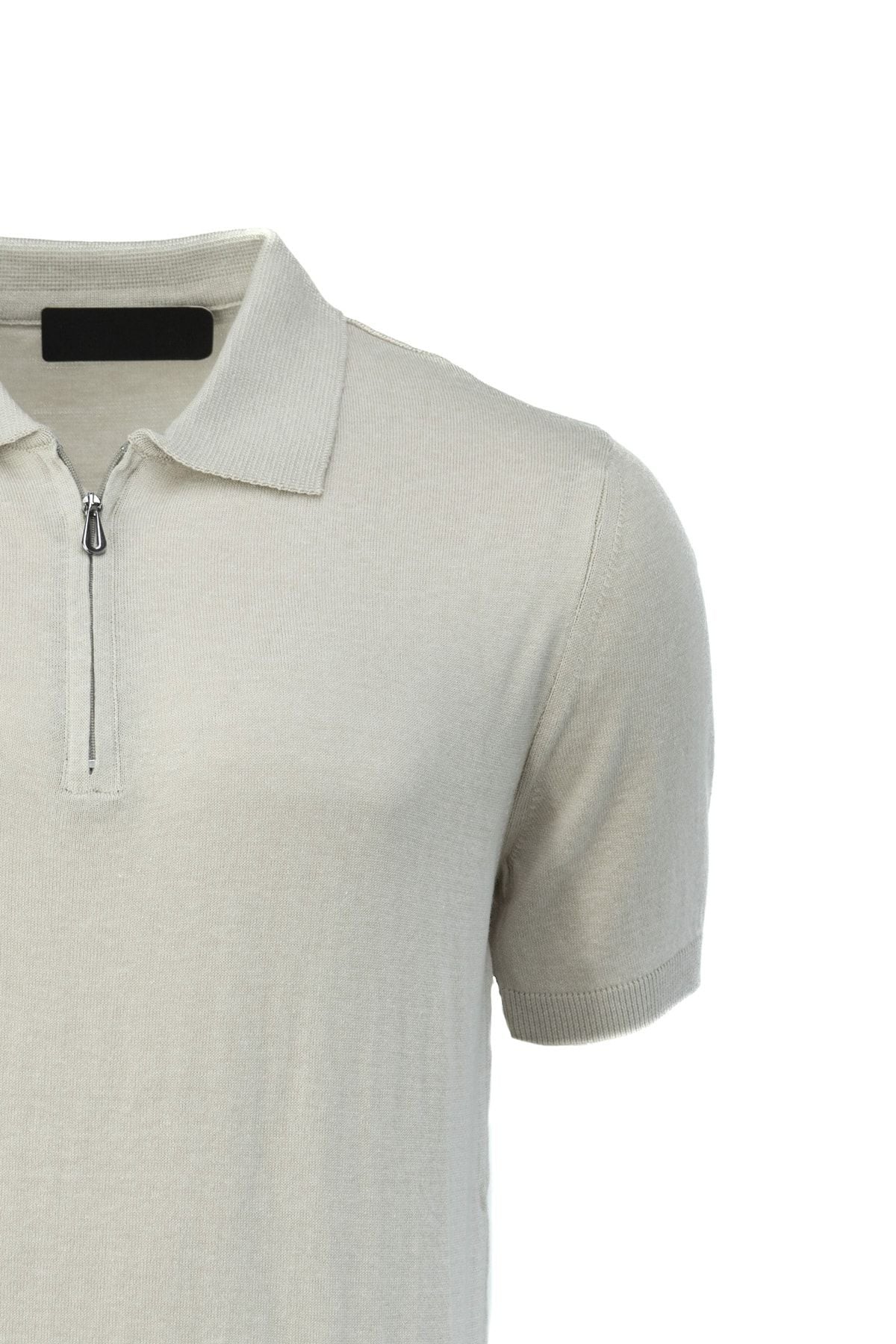 Erkek Polo Yaka Düz Renk Cepsiz Kısa Kol Tam Kalıp Premium Pamuklu Dokuma ince Triko T-Shirt