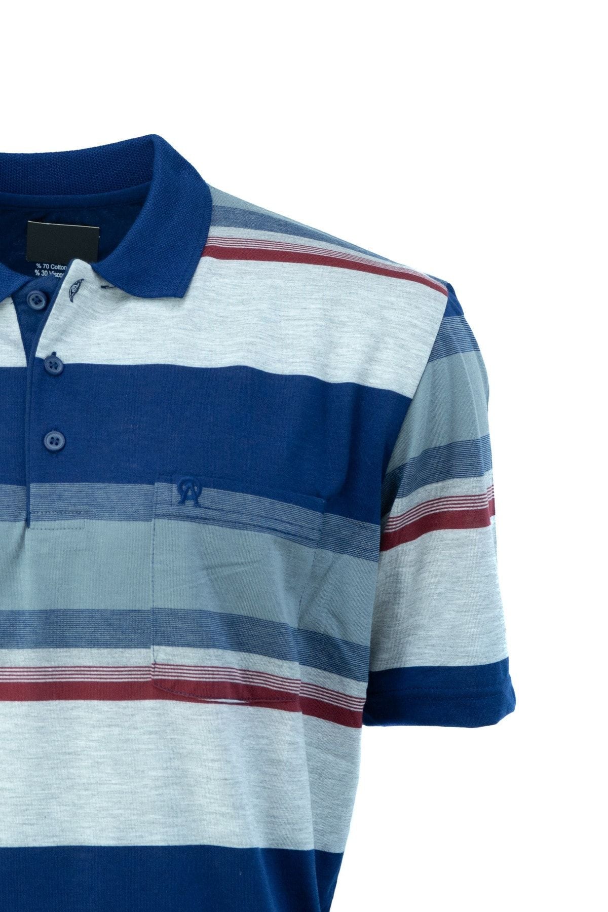 Erkek Polo Yaka Cepli Kısa Kol Ringerli Şık Çizgi Desenli Tam Kalıp Pamuklu Kumaş T-Shirt