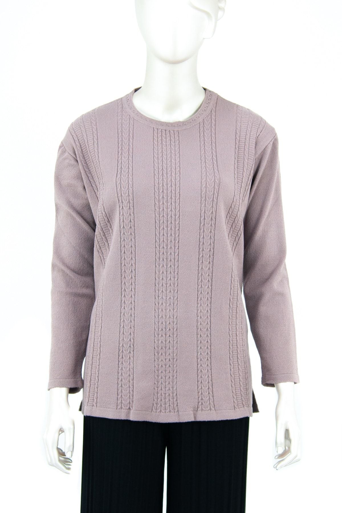 Kadın Kışlık Kendinden Motifli Yuvarlak Yaka Likralı Pamuklu Kardelen Dokuma Anne Kazak