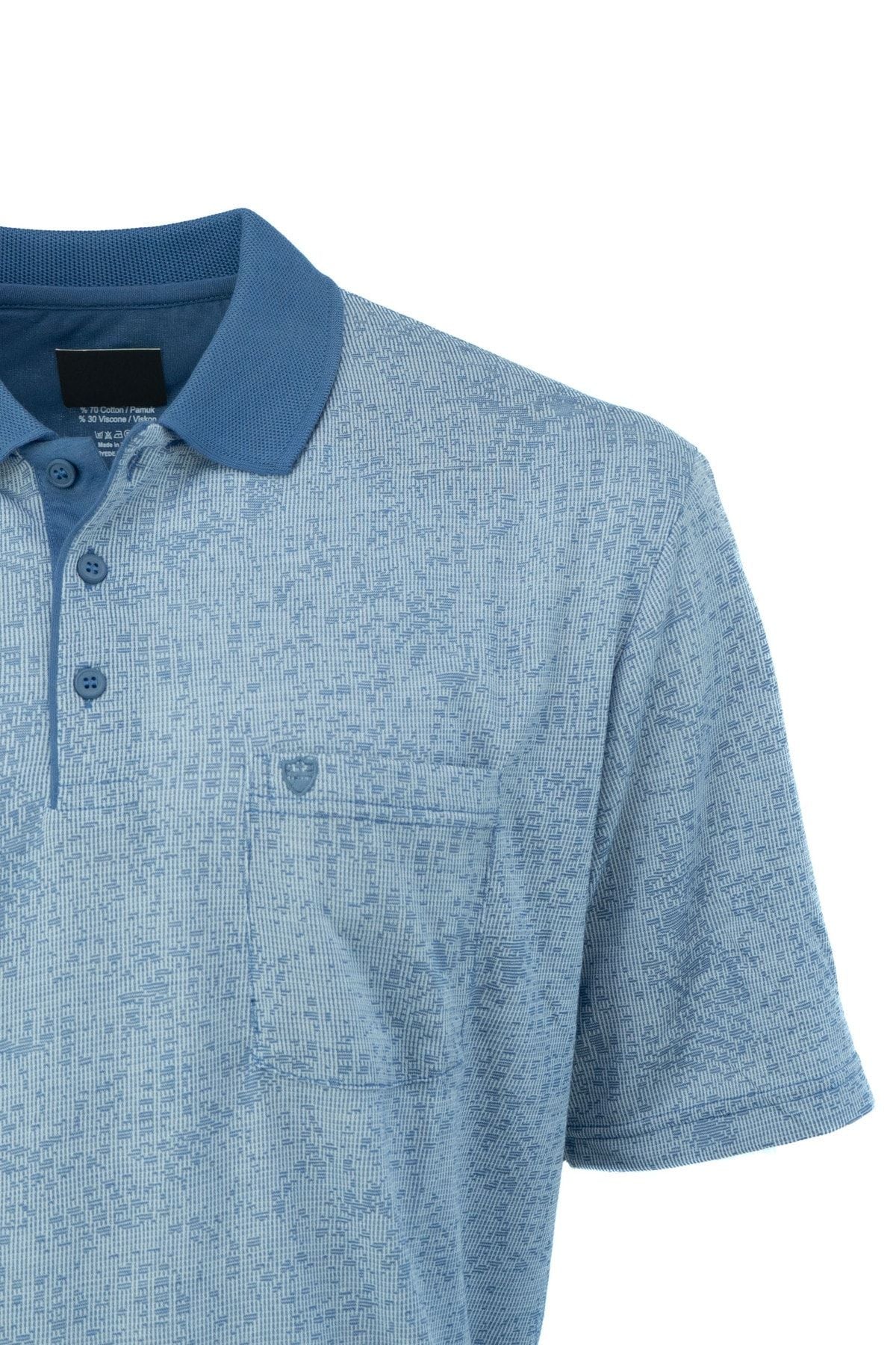 Erkek Polo Yaka Modern Desenli Cepli Kısa Kol TamKalıp Premium Pamuklu Jakarlı Kumaş T-Shirt