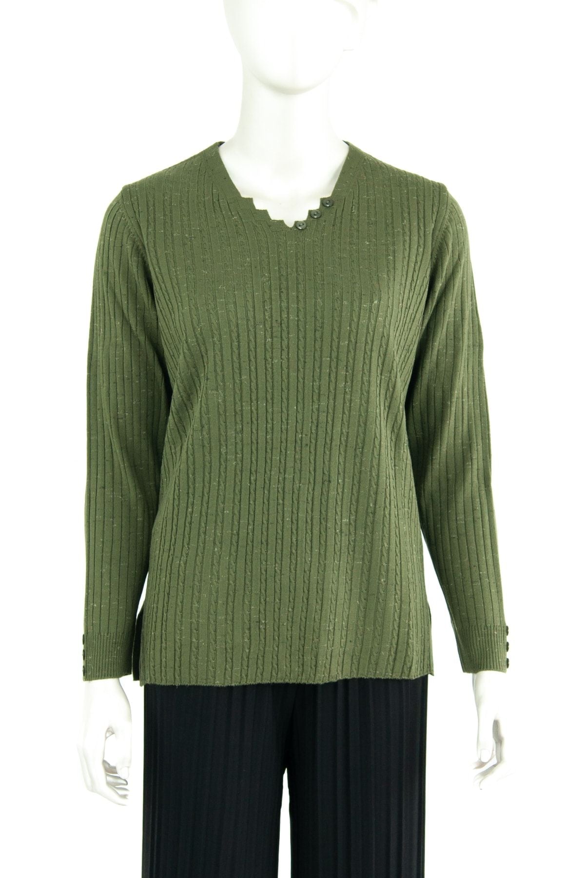 Kadın Kışlık Simetri V Yaka Desenli Uzun Kol Likralı Dokuma Triko Ince Anne Kazak