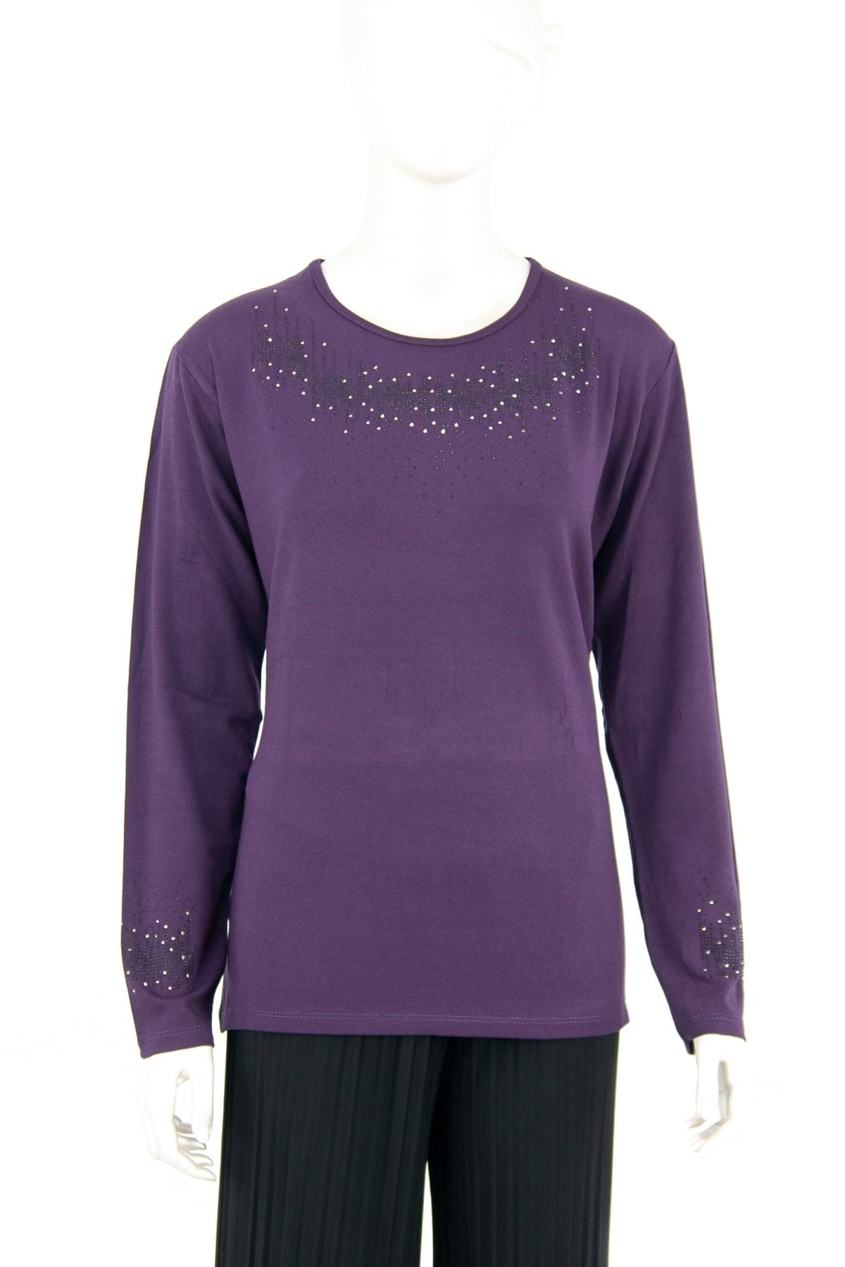 Kadın Damla Taşlı Ve Desenli Uzun Kollu Yuvarlak Yaka Likralı Nergiz Kumaş Anne Ince Kazak