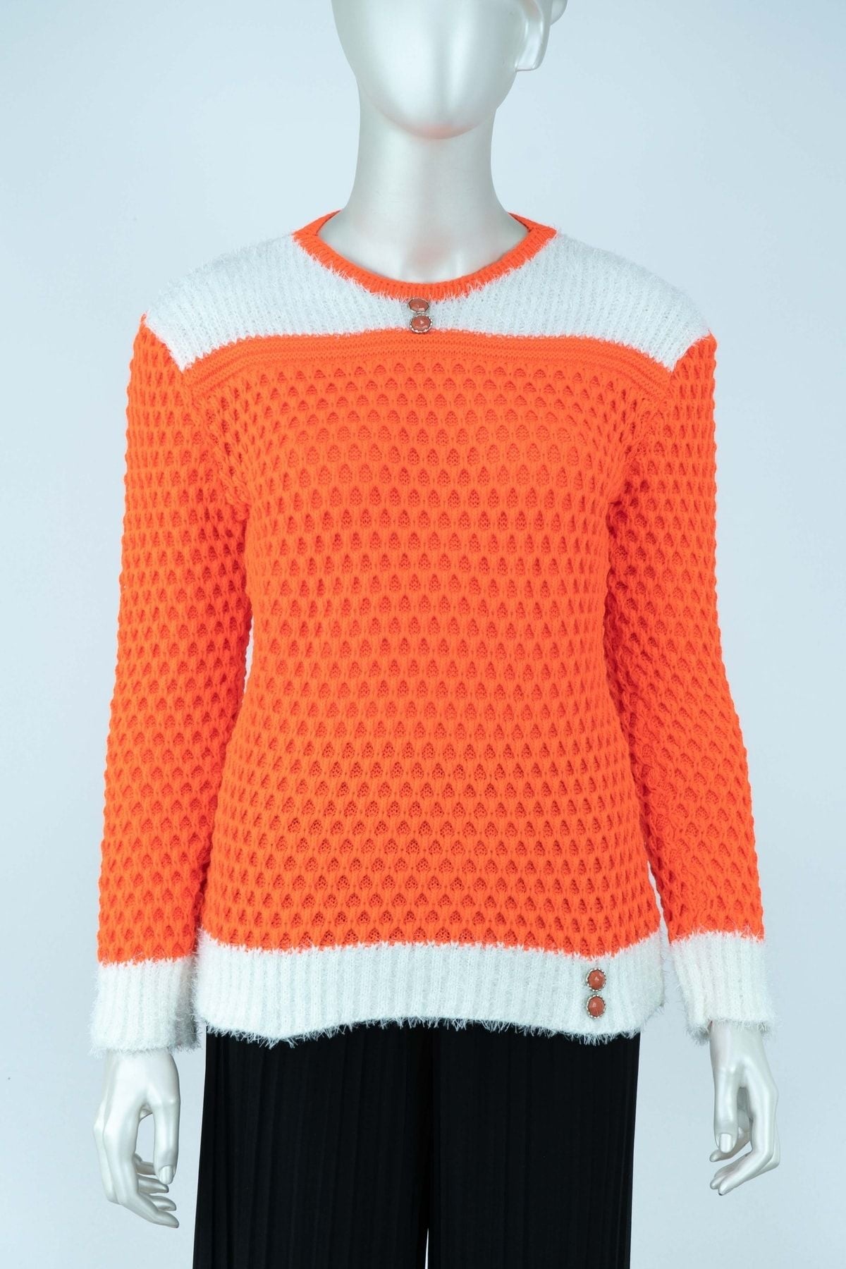 Kadın Kışlık Zarif Örgü Modelli Uzun Kollu Likralı Pamuklu Dokuma Genç Moda Triko Kazak