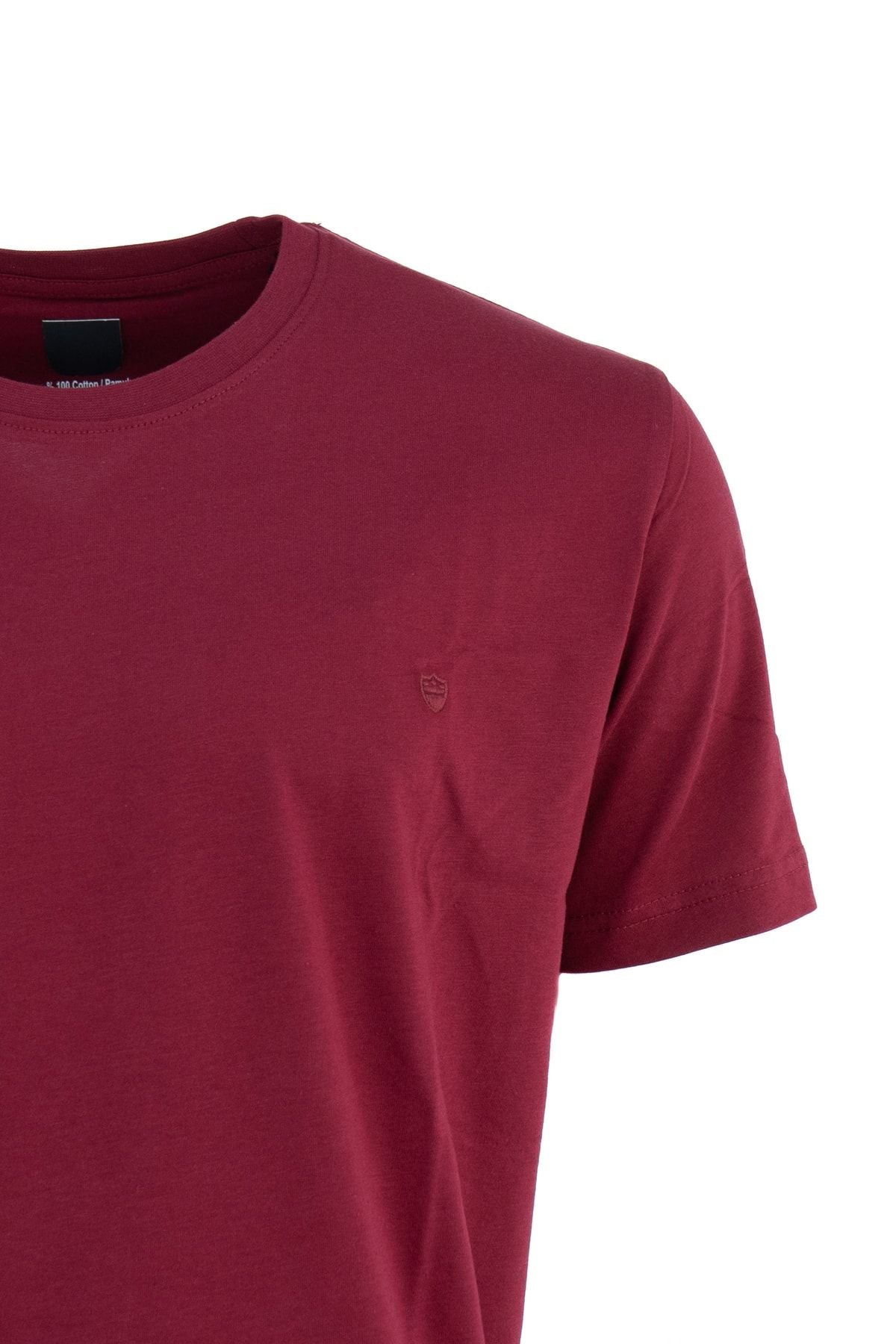 Erkek Sıfır Yaka Armalı Kısa Kollu Düz Renk Normal Kesim Premium %100 Pamuk Kumaş Tişört