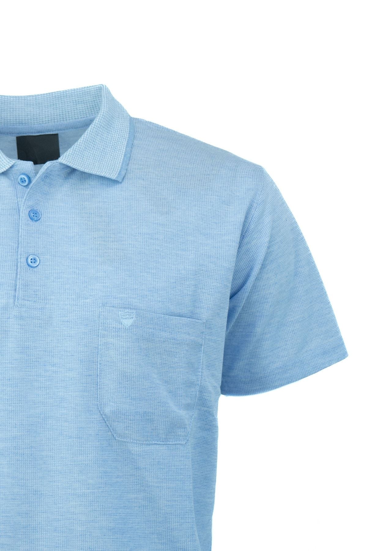 Erkek Polo Yaka Şık Kırçıl Desenli Cepli Kısa Kollu Tam Kalıp Premium Pamuklu Kumaş T-Shirt