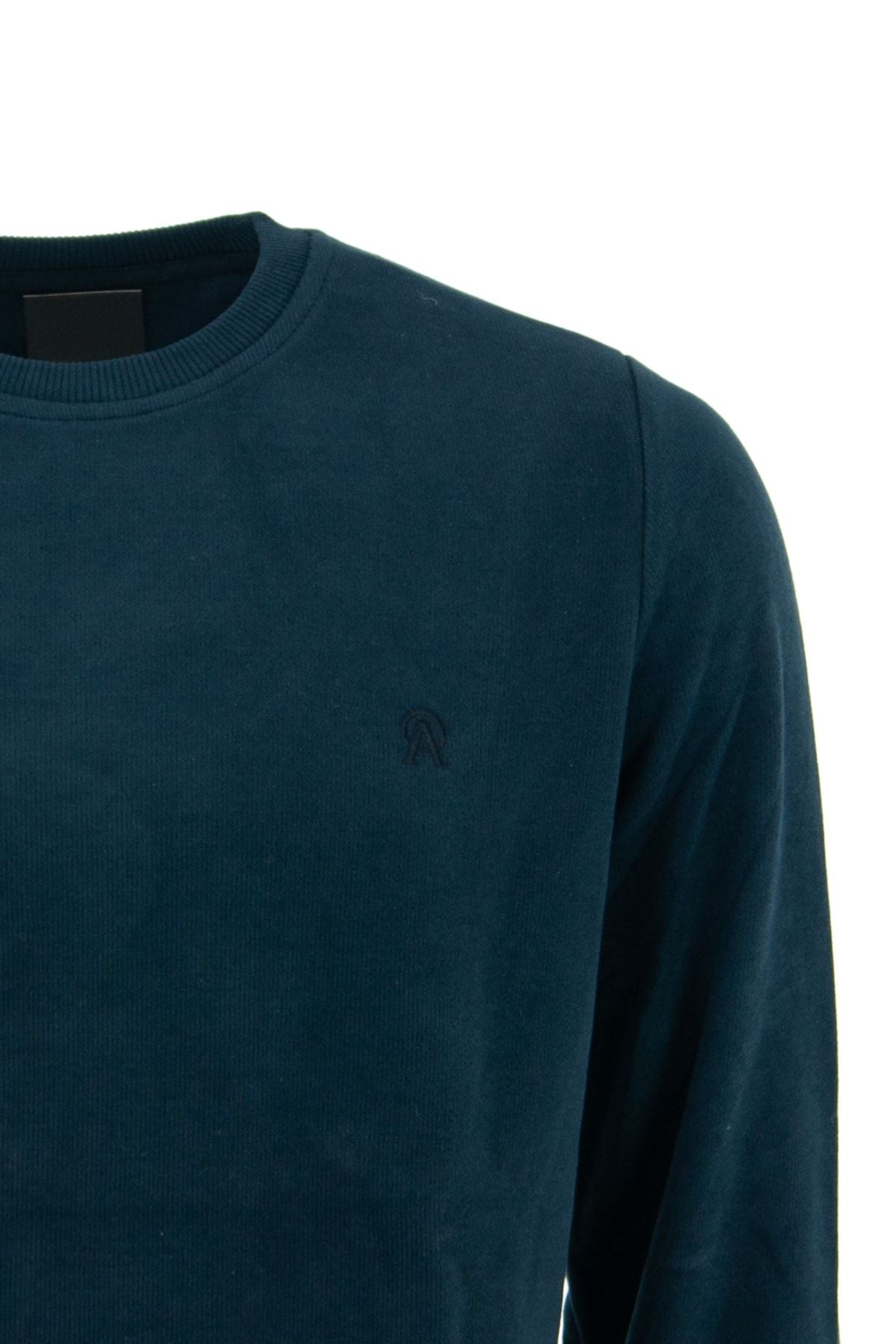 Erkek Kışlık Bisiklet Yaka Armalı Uzun Kollu Rahat Kesim Likralı Pamuklu Dokuma Sweatshirt