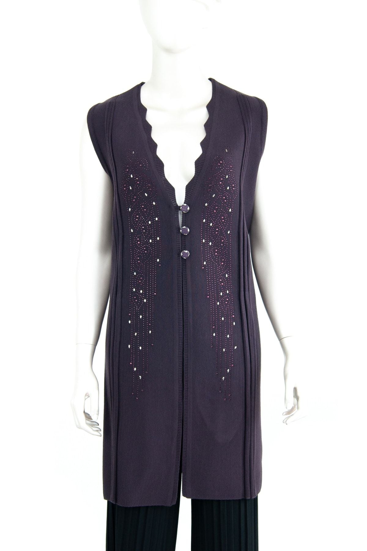 Kadın Anne Yelek Triko Kışlık Modern Üç Düğmeli Taşlı Işlemeli Likralı Yünlü Kumaş