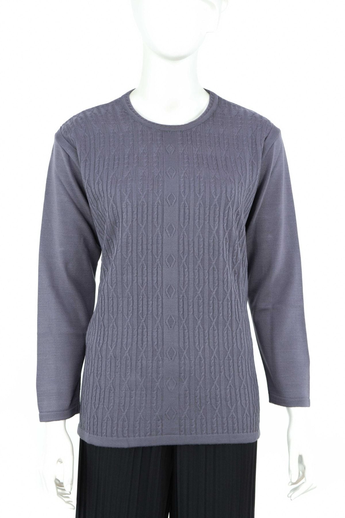 Kadın Kışlık Kendinden Motifli Yuvarlak Yaka Likralı Pamuklu Triko Dokuma Anne Kazak