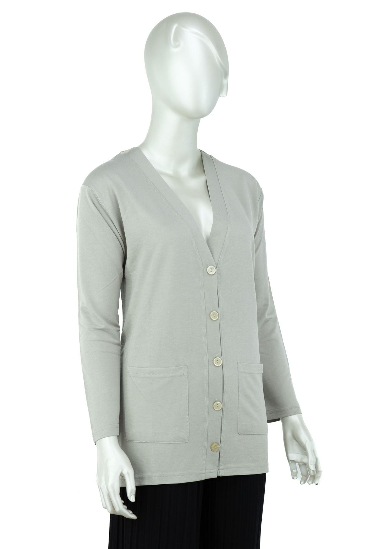 Kadın Düz Renk Rahat Kesim Uzun Kol Cepli Büyük Beden Likrasız Glorya Penye Kumaş Anne Hırka