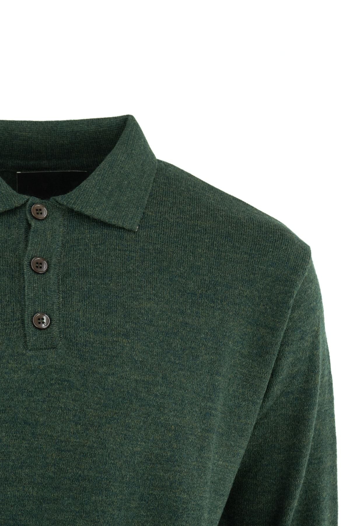 Erkek Kışlık Düz Renk Polo Yaka Rahat Kesim Likralı Uzun Kollu Kalın Yünlü Dokuma Kazak