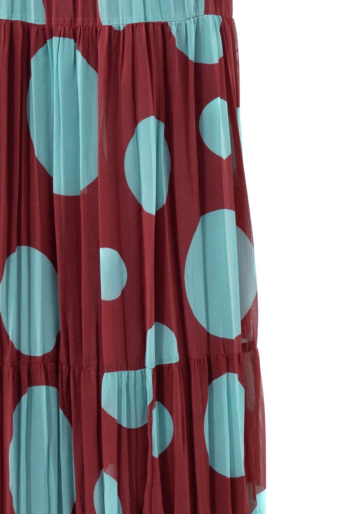 Kadın Şık Bahar Puantiyesi Desenli Tam Kalıp Astarı Likralı Üç Parçalı Şifon Etek