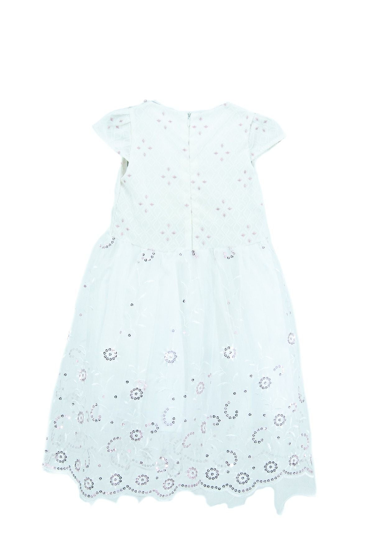 Kız Çocuk 4-5-6-7-8-9 Yaş Şirin Güllü Çantalı Astarlı Etekli Pamuklu Kumaş Pullu Elbise