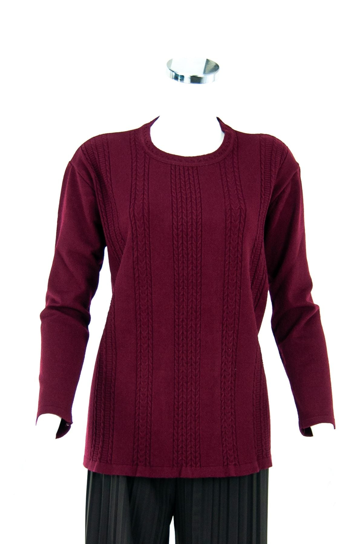 Kadın Bordo Kışlık Normal Kesim Likralı Pamuklu Kardelen Dokuma Anne Kazak