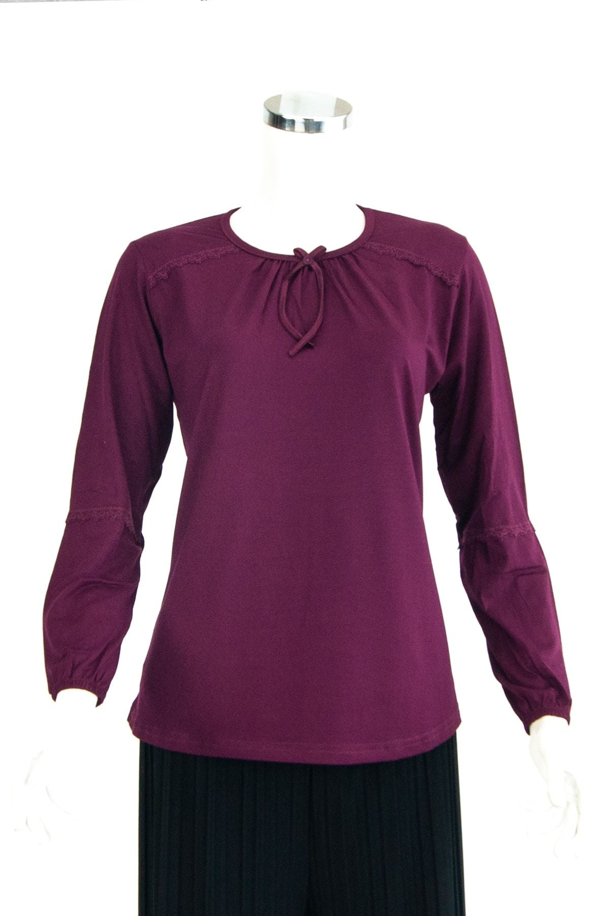 Kadın Anne Bluz Yuvarlak Yaka Kol Uçları Büzgü Lastikli Rahat Kesim Likralı Viskon Kumaş