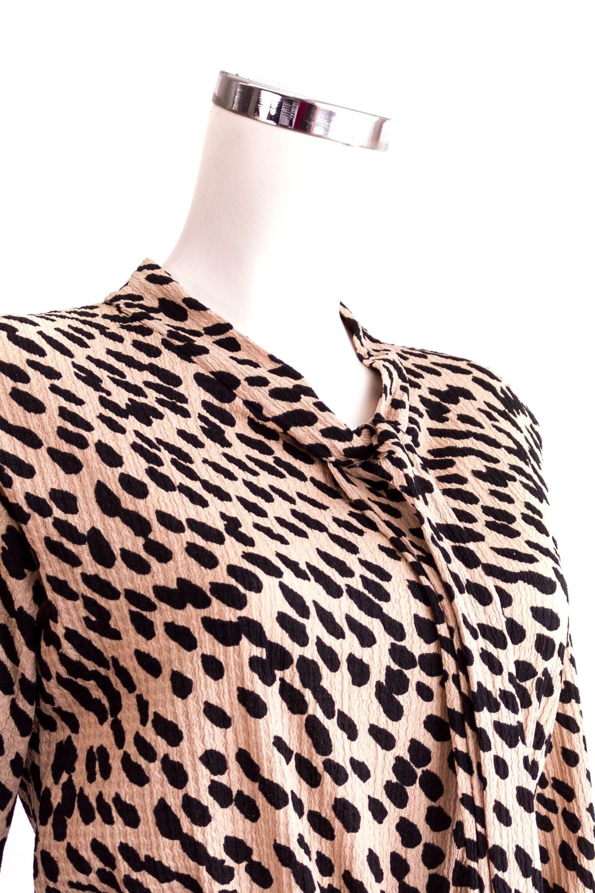 Kadın Leopar Desenli Butik Elbise Beli Kemerli Ve Lastikli Dar Kesim Likralı Krinkle Kumaş