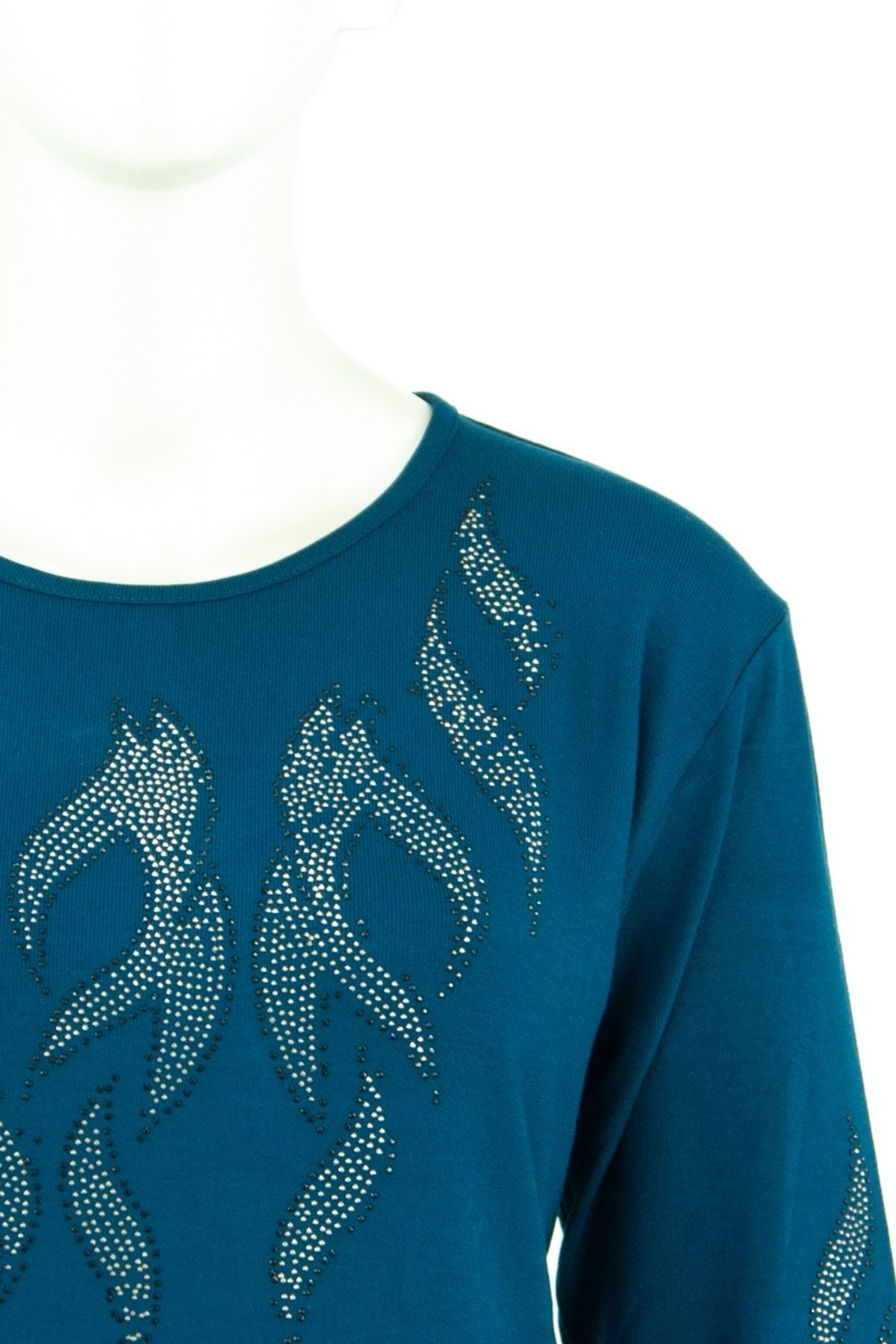 Kadın Taşlı Dal Desenli Uzun Kollu Yuvarlak Yaka Likralı Nergiz Kumaş Anne Ince Kazak