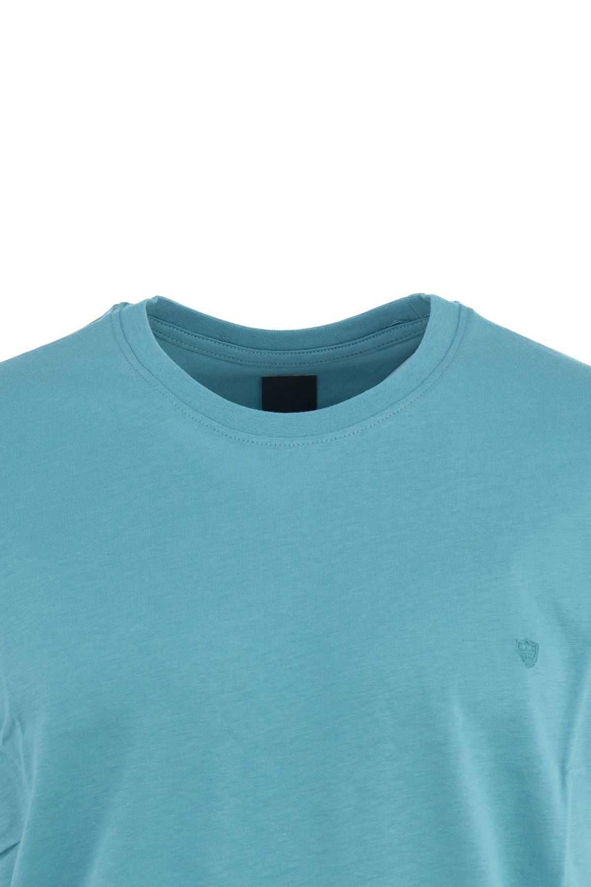 Erkek Sıfır Yaka Armalı Kısa Kollu Düz Renk Normal Kesim Premium %100 Pamuk Kumaş Tişört