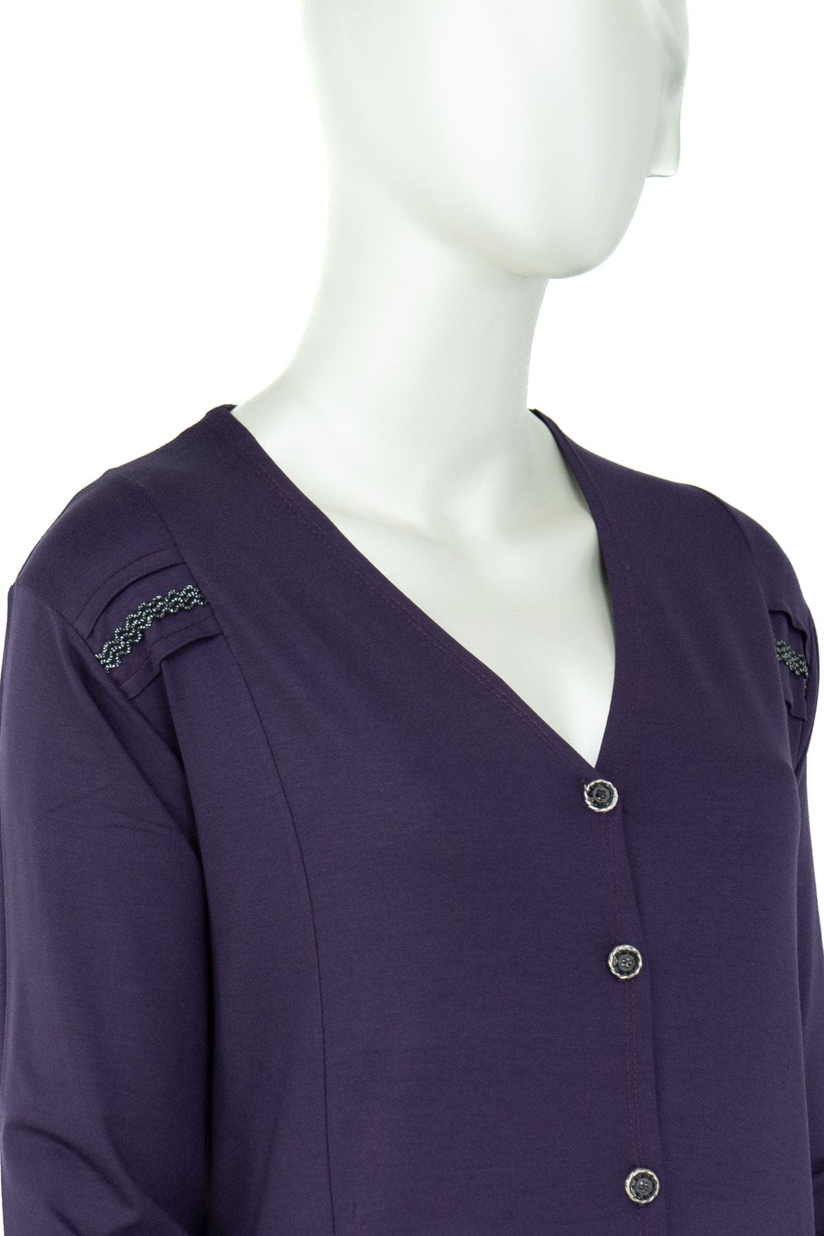 Kadın Önü Düğmeli Ve Çift Cepli Küpürlü Tam Kalıp V Yaka Turlu Viskon Penye Kumaş Anne Hırka