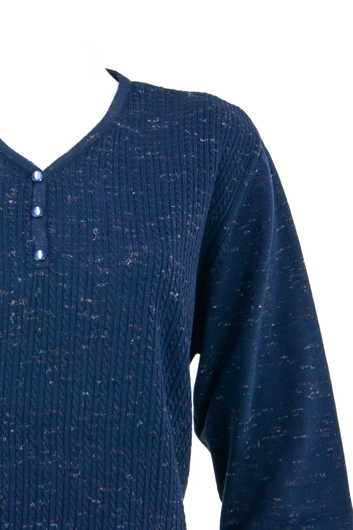 Kadın Kışlık Armut Yaka Desenli Uzun Kol Normal Kesim Likralı Dokuma Triko Ince Anne Kazak