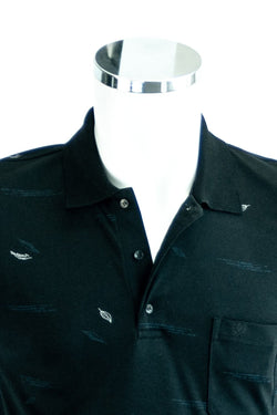 Erkek Siyah Polo Yaka T-shirt Cepli Kısa Kollu Kalem Tüyü Desenli Rahat Kesim Premium Pamuklu Kumaş