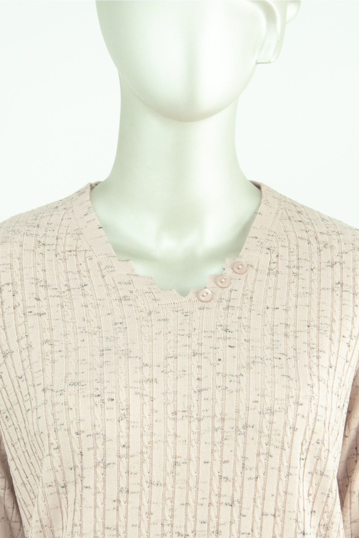 Kadın Kışlık Simetri V Yaka Desenli Uzun Kol Likralı Dokuma Triko Ince Anne Kazak