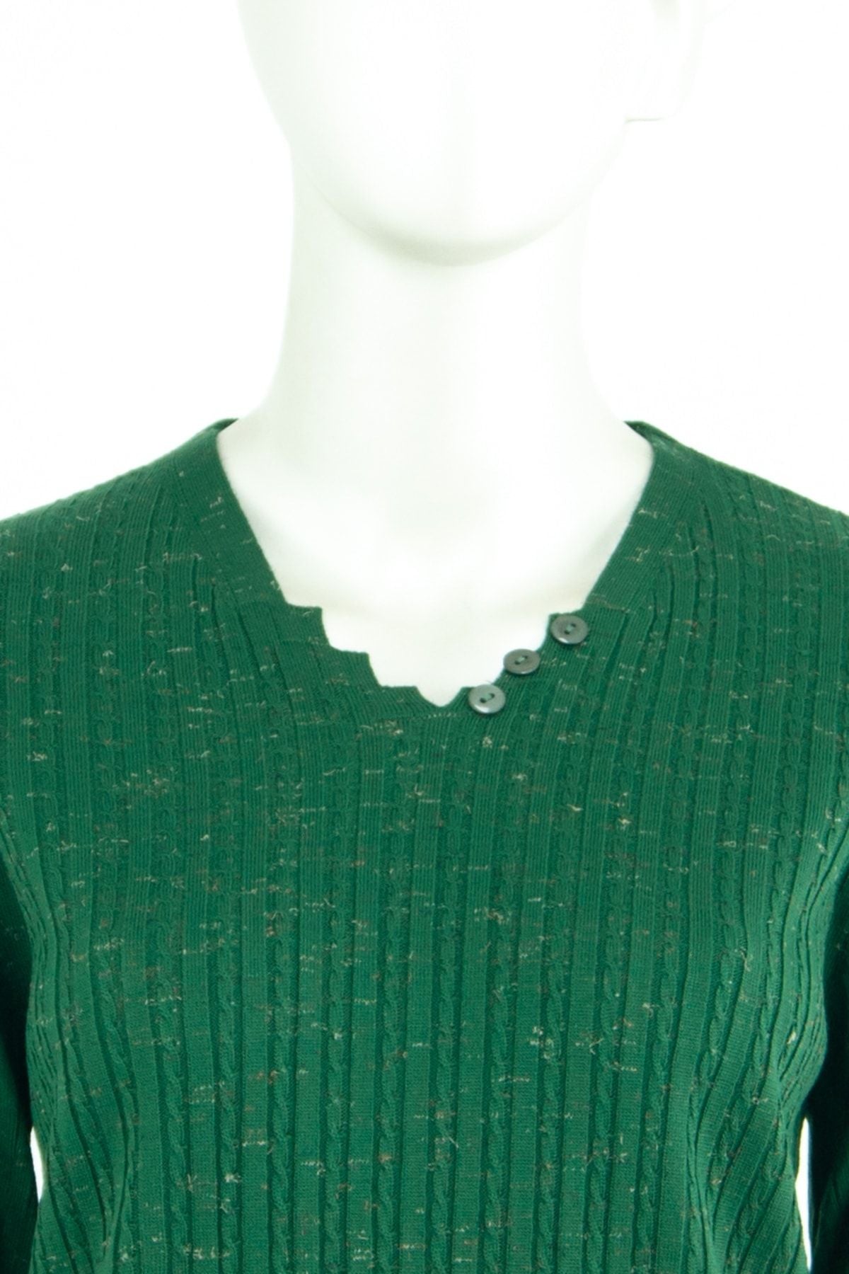 Kadın Kışlık Simetri V Yaka Desenli Uzun Kol Likralı Dokuma Triko Ince Anne Kazak