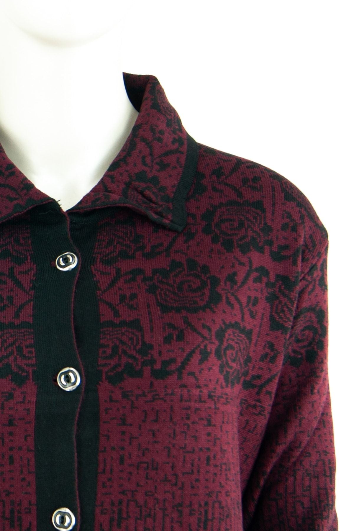 Kadın Anne Hırka Kışlık Triko Boydan Düğmeli Cepli Gül Zamanı Motifli Yünlü Dokuma