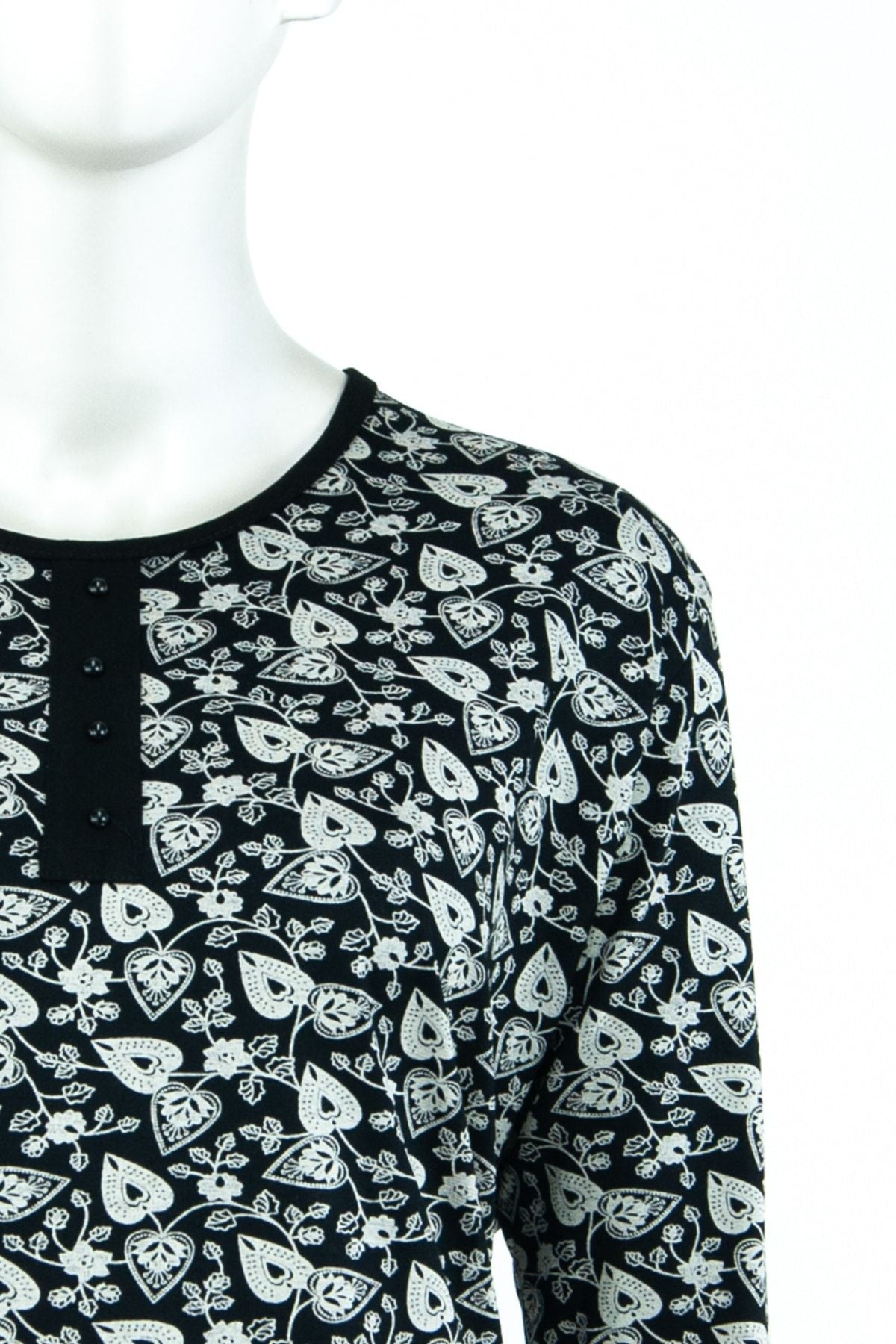 Kadın Kadife Çiçeği Desenli Uzun Kollu Likralı Viskon Penye Kumaş Büyük Beden Anne Bluz