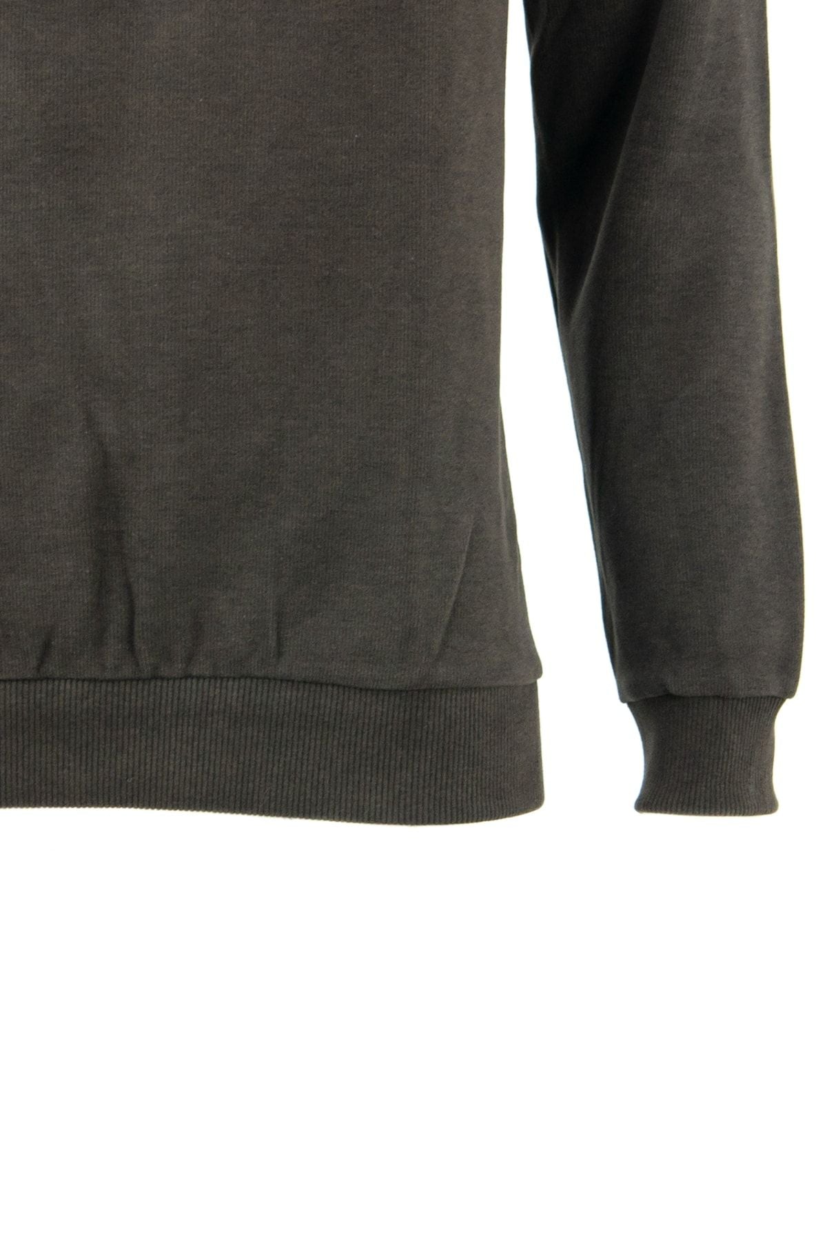 Erkek Kışlık Bisiklet Yaka Armalı Uzun Kollu Rahat Kesim Likralı Pamuklu Dokuma Sweatshirt