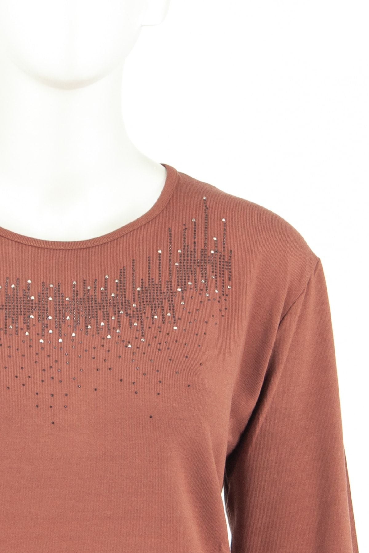 Kadın Damla Taşlı Ve Desenli Uzun Kollu Yuvarlak Yaka Likralı Nergiz Kumaş Anne Ince Kazak