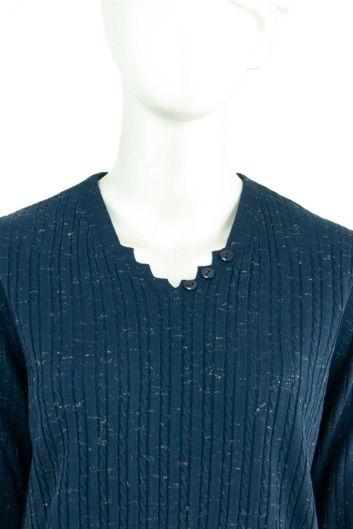 Kadın Kışlık Simetri V Yaka Desenli Uzun Kol Likralı Dokuma Triko Ince Anne Kazak