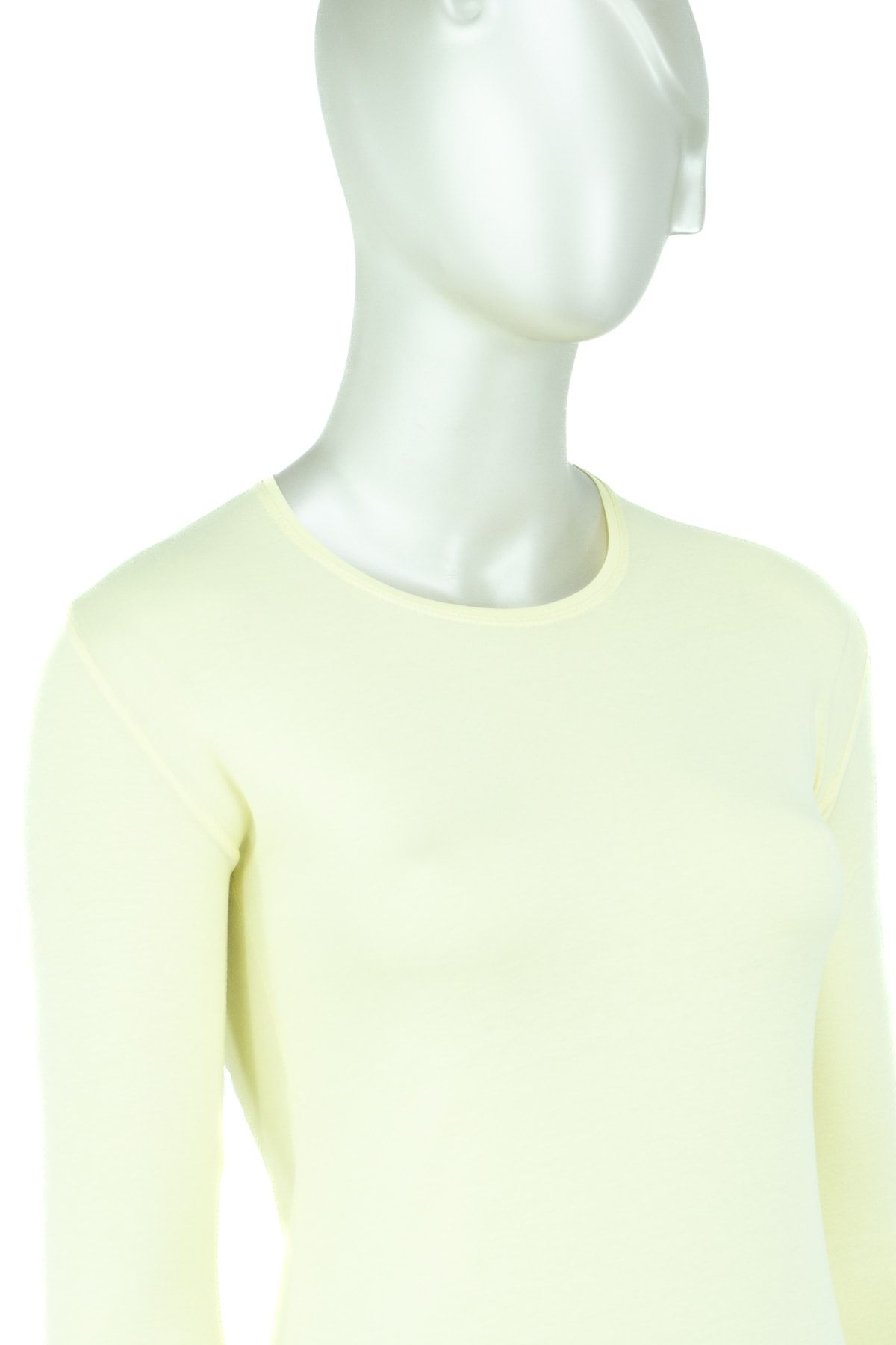 Kadın Düz Renk Yuvarlak Yaka Uzun Kollu Dar Kesim Bedene Oturan Likralı Pamuk Kumaş Badi